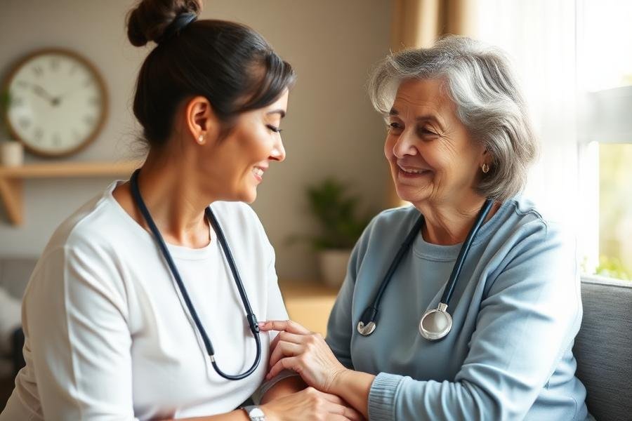 Nurse visiting retirement home resident